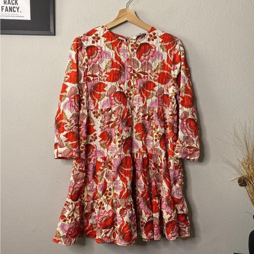 Zara Red Floral Long Sleeve Mini Dress